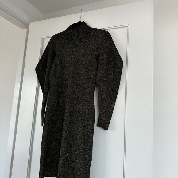 A.L.C. Samuel Lurex Turtleneck Mini Dress Sz Small in Black Mid-weight Knit - Picture 4 of 8